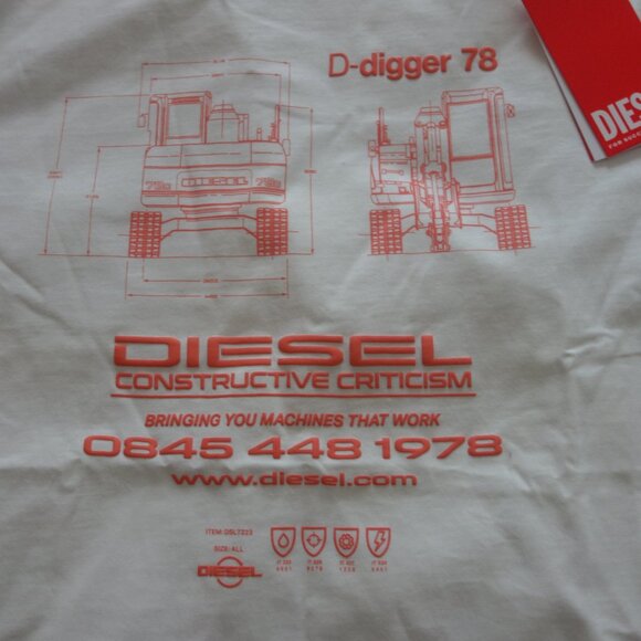 Diesel Constructive Criticism D-digger 78 Off White Size Small T-Shirt *NWT* - Picture 2 of 15